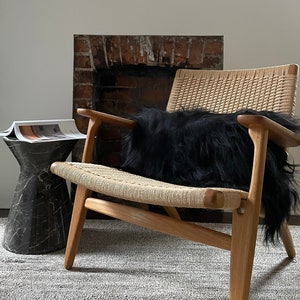 Luxurious Icelandic Sheepskin Throw Pillow Cover - Black Rectangular Scandinavian Hygge Decor