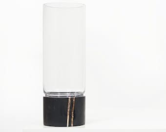 Marbre moyen + vase en verre Hurricane | Vase à fleurs esthétique minimaliste contemporain design hygge NOIR, bougeoir, cadeau de pendaison de crémaillère