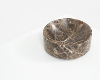 Small Marble Dish | DARK BROWN Minimal Bowl of a Contemporary Design a Great Catch All Dish, Fruit Bowl, or Scandinavian Design Accent.