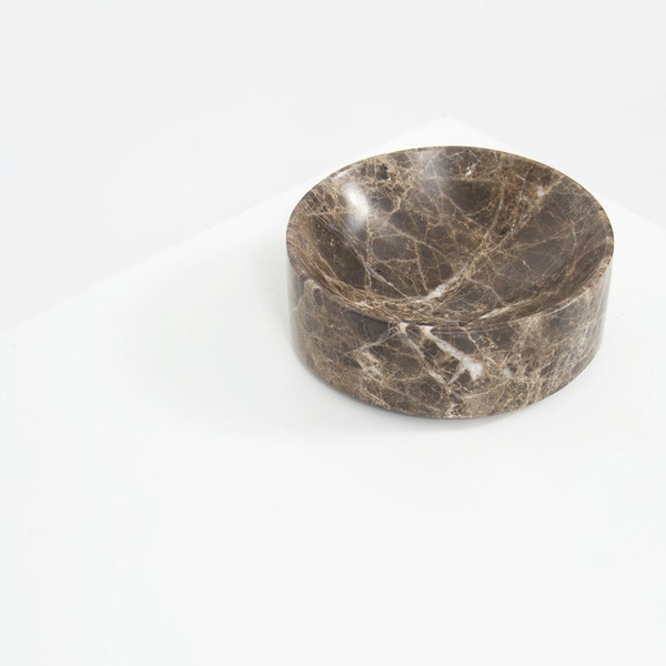 Small Marble Dish | DARK BROWN Minimal Bowl of a Contemporary Design a Great Catch All Dish, Fruit Bowl, or Scandinavian Design Accent.