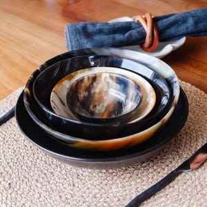 Ankole & Gyr Horn Round Bowl | DARK - Contemporary Hygge Decor Catch All Dish And Tray Organizer For Entry, Table, Bedroom, Kitchen, Etc.