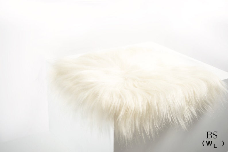 Icelandic Sheepskin Leather Wool Chair Pad WHITE SQUARE Comfy Cozy Scandinavian Hygge Decor Aesthetic For Stools and Seats Free Ship image 3