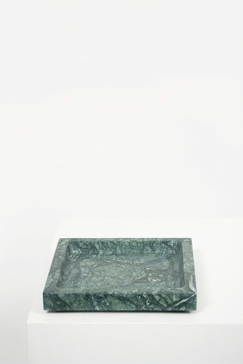 Large Square Marble Tray EMPRESS GREEN Minimal Tray of a Contemporary Design a Great Catch All, Key Holder, or Scandinavian Design Accent image 3