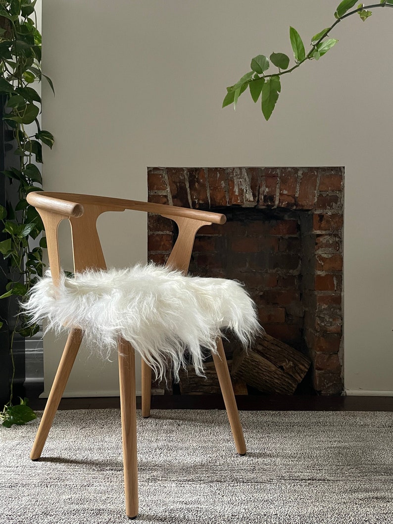 Icelandic Sheepskin Leather Wool Chair Pad WHITE SQUARE Comfy Cozy Scandinavian Hygge Decor Aesthetic For Stools and Seats Free Ship image 1