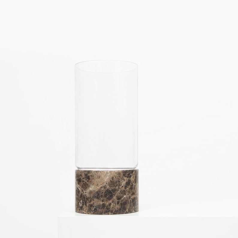 Large Marble Glass Vase Hurricane DARK BROWN Minimal Contemporary Hygge Design Aesthetic Flower Vase, Candle Holder, House Warming image 1