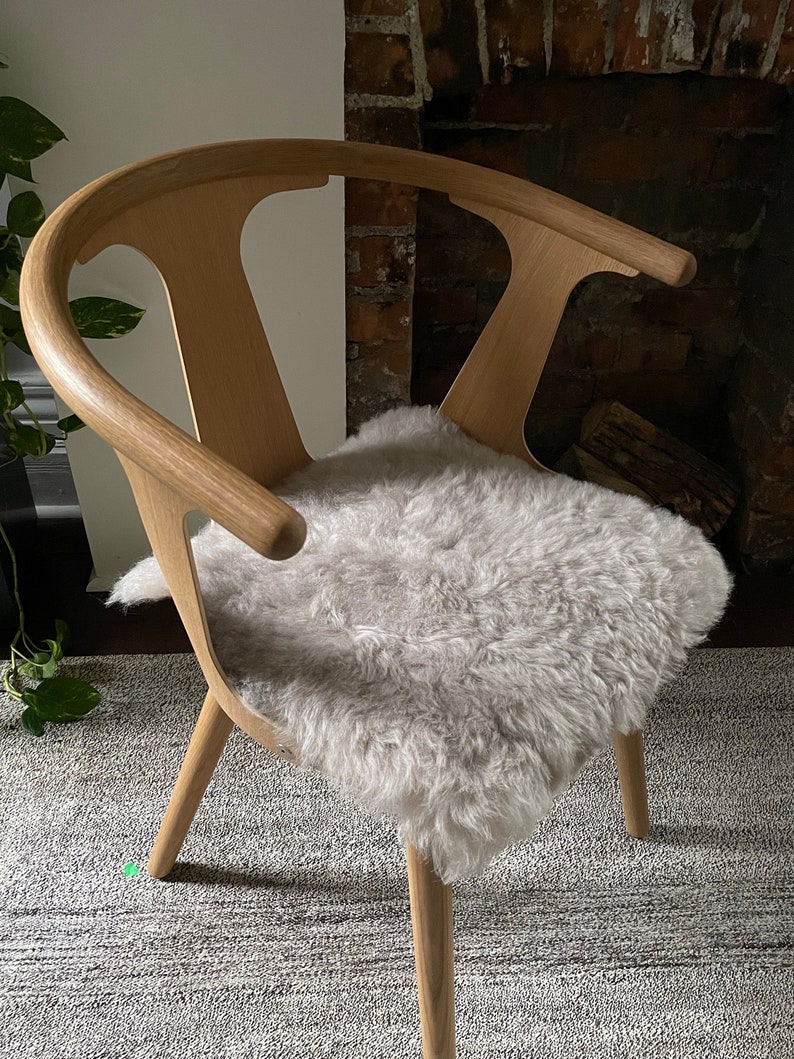 Icelandic Sheepskin Leather Wool Chair Pad SHORN LINEN SQUARE Comfy Scandinavian Hygge Decor Aesthetic For Stools and Seats Free Ship image 2