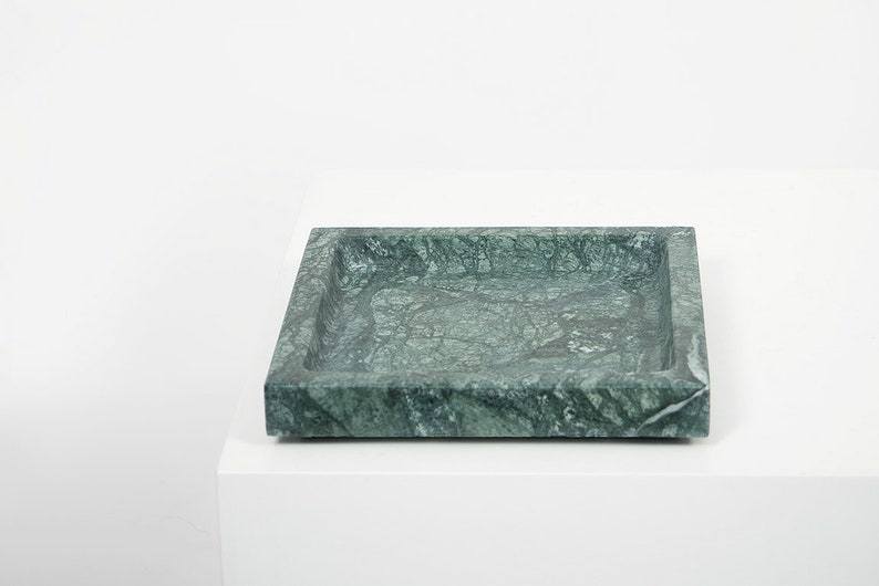 Large Square Marble Tray EMPRESS GREEN Minimal Tray of a Contemporary Design a Great Catch All, Key Holder, or Scandinavian Design Accent image 2