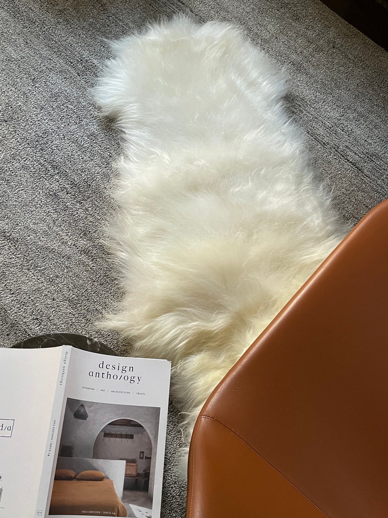 Double Icelandic Sheepskin Throw WHITE Minimal Cozy Luxury, Scandinavian Hygge Home Decor Aesthetic, A Great House Warming Gift image 2