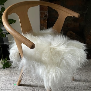 Icelandic Sheepskin Leather Wool Chair Pad WHITE SQUARE Comfy Cozy Scandinavian Hygge Decor Aesthetic For Stools and Seats Free Ship image 2