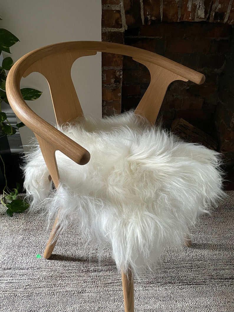 Icelandic Sheepskin Leather Wool Chair Pad WHITE SQUARE Comfy Cozy Scandinavian Hygge Decor Aesthetic For Stools and Seats Free Ship image 2