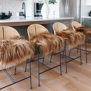 Icelandic Sheepskin Chair Pad - Brown Square Wool Leather Seat Cushion for Scandinavian Hygge Decor