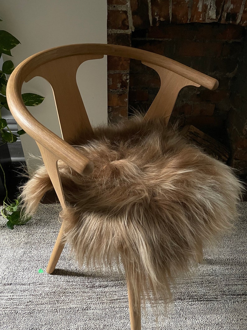 Icelandic Sheepskin Leather Wool Chair Pad BROWN SQUARE Comfy Cozy Scandinavian Hygge Decor Aesthetic For Stools and Seats image 2
