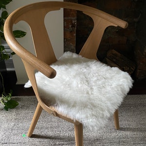 Icelandic Sheepskin Leather Wool Chair Pad SHORN WHITE SQUARE Comfy Scandinavian Hygge Decor Aesthetic For Stools and Seats Free Ship image 2