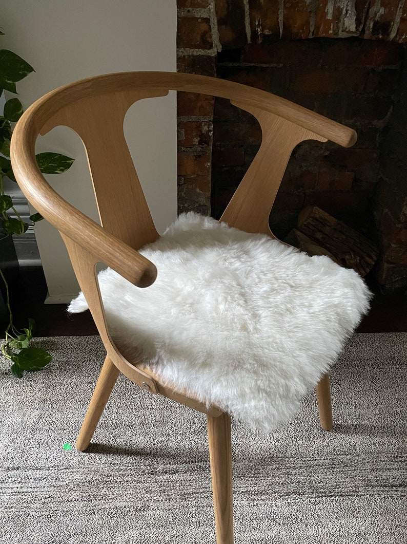 Icelandic Sheepskin Leather Wool Chair Pad SHORN WHITE SQUARE Comfy Scandinavian Hygge Decor Aesthetic For Stools and Seats Free Ship image 2