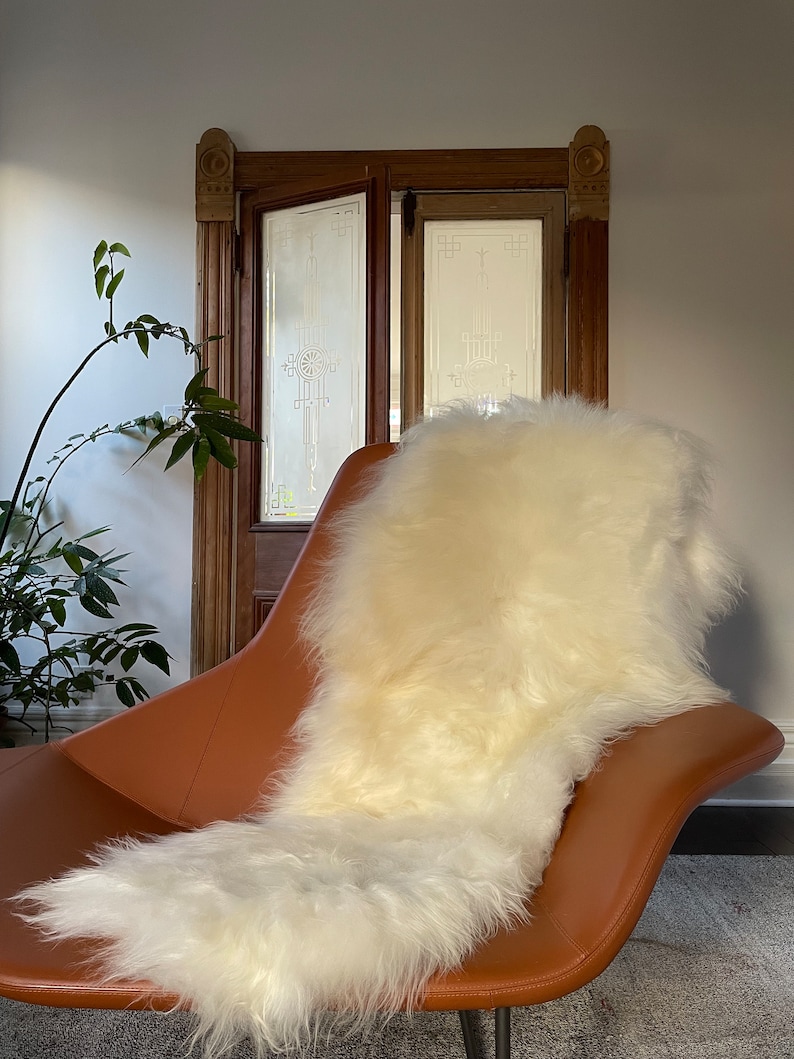 Double Icelandic Sheepskin Throw WHITE Minimal Cozy Luxury, Scandinavian Hygge Home Decor Aesthetic, A Great House Warming Gift image 4