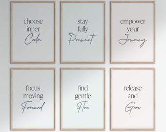 Set van 6 posters met positieve affirmaties, therapiebureaudecor, motiverende muurkunst, yogastudio decor, positieve affirmaties, geestelijke gezondheid