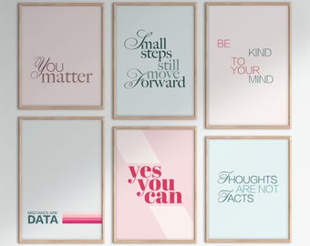 Set of 6 Motivational Posters – Affirmation Posters, Inspirational Quotes, Motivational Wall Art, Therapy Office Decor, Home Office Decor