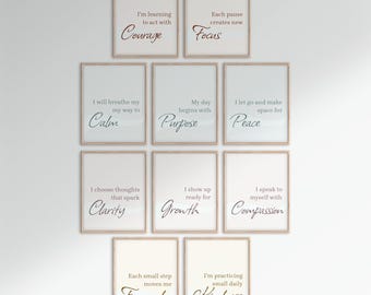 Set of 10 Positive Affirmation Posters | Affirmation wall art bundle includes black & white. Motivational wall art and mediation room decor