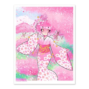 Kirschblüte Art Print • Kawaii Wandkunst • Weiche Sakura Farben Handgezeichnete Illustration