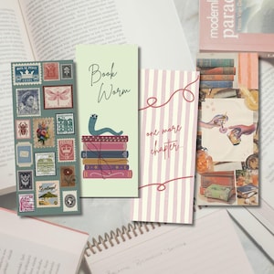 Bookworm Bookmark Handmade Vintage Stamp Page Holder One More Chapter Book Collage Cocktail Print