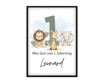 Personalized 1st birthday gift – with cute animals & name of your choice as a special keepsake.
