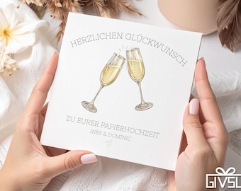 Paper Wedding Card – Personalized with Champagne Glasses & Congratulations | 1st Wedding Anniversary Card for Couple or Friends