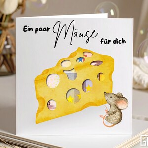 Cadeau d'argent avec souris et fromage – carte de vœux amusante avec cachette d'argent perforée pour les anniversaires, pour les enfants, les hommes, les femmes ou tout simplement parce que