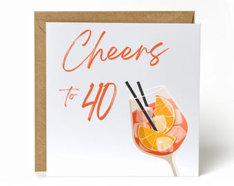 40-årspresent – Roligt 40-årskort för kvinnor | Aperol Spritz-kort | Vikt kort med text | Presentidé till flickvän