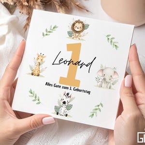Personalized 1st birthday card – with cute animals & name of your choice as a special keepsake