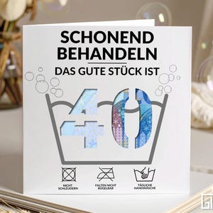 Geldgeschenk zum 40. Geburtstag – witzige Klappkarte mit Wäschezeichen & ausgestanzter Zahl