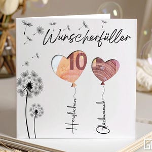 Verjaardagscadeau in geld met uitgestanste hartballonnen – creatieve wenskaart met ruimte voor bankbiljetten en liefdevolle felicitaties