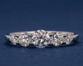 ラウンドダイヤモンドハーフエタニティリング、ラボグロウンダイヤモンドバンド、女性用結婚指輪、ゴールドスタッキングリング、記念日ギフト