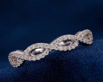 Infinity Diamond Ring, Lab Grown Diamond Band, Twisted Wedding Band, Stackable Gold Ring, Promise Ring for Women Gift