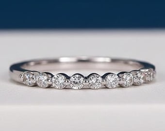 Delicada alianza de boda con diamantes cultivados en laboratorio, 0,20 quilates en total, anillo apilable, oro de 10k, 14k o 18k.