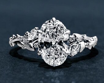 Anillo de compromiso con diamante ovalado cultivado en laboratorio de 1,50 ct, diseño de hoja vintage, certificado IGI VVS2 F