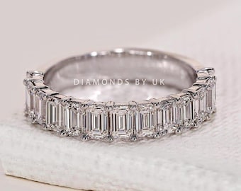 Emerald Cut Diamond Eternity Ring, Lab Grown Diamond Band, Half Eternity Wedding Band, Gold Stackable Ring, Anniversary Gift