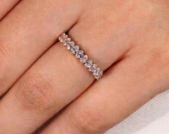 オーバルダイヤモンドハーフエタニティリング、ラボグロウンダイヤモンドバンド、女性用結婚指輪、ゴールドスタッキングリング、記念日ギフト