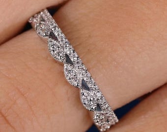Aliança de casamento trançada com diamantes cultivados em laboratório, anel com pavé torcido, anel de diamante estilo infinito, aliança de noivado empilhável, anel de ouro