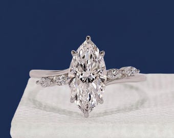 Anello di fidanzamento con diamante di laboratorio taglio marquise / Oro massiccio, certificato IGI