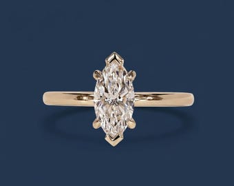Anello di fidanzamento con diamante Marquise Lab Grown, 1 ct VVS2 F, oro 14 carati