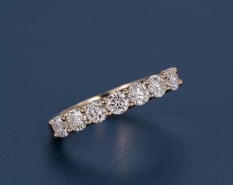 Anillo de media eternidad redondo con diamante cultivado en laboratorio, 0,80 ct, anillo de boda, anillo apilable de oro para novias