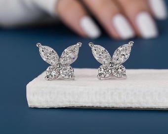 IGI Certified Lab Grown Diamond Butterfly Stud Earrings | Marquise & Round Cut