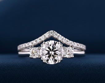 Anello di fidanzamento con diamante rotondo da 1,21 carati, in oro bianco 14 carati con pavé