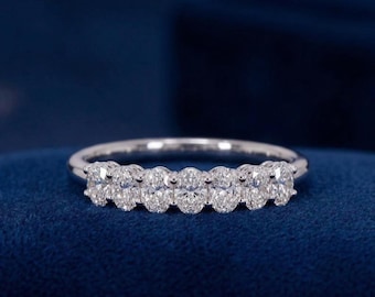 Lab Grown Oval Diamond Band Ring, Half Eternity Wedding Band, Oval Brilliant Stackable Ring, Anniversary Gift for Her