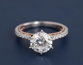 Anillo de compromiso vintage de oro de 14 k con diamantes cultivados en laboratorio de 1,75 quilates, certificado IGI VVS2 F.