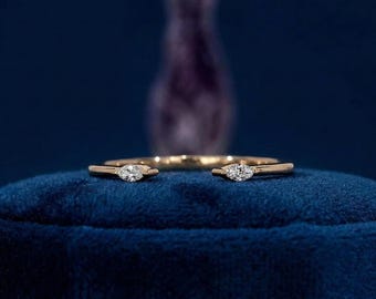 Anello aperto con diamante sintetico a taglio marquise, anello minimalista regolabile in oro, delicato gioiello impilabile, regalo perfetto come promessa di matrimonio.