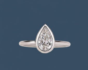 Anello di fidanzamento con diamante a forma di pera da 1 ct, solitario con castone in oro 14 carati