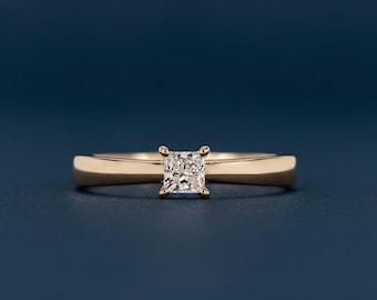 Anello solitario con diamante da laboratorio taglio principessa da 0,25 ct, anello con promessa in oro 14 carati