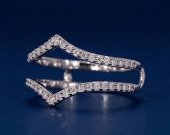 Aliança de casamento com diamantes em formato de chevron, anel em V curvo, anel com diamante cultivado em laboratório, aliança de casamento empilhável, anel de noivado minimalista