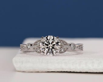 Anello di fidanzamento con diamante rotondo da 1,00 ct, creato in laboratorio / Fascia intrecciata in oro massiccio, certificato IGI